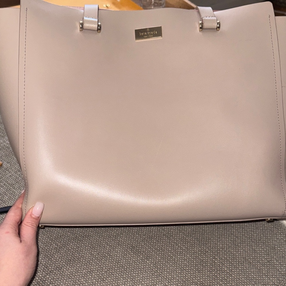 kate spade soft blush leather tote with gold plaque